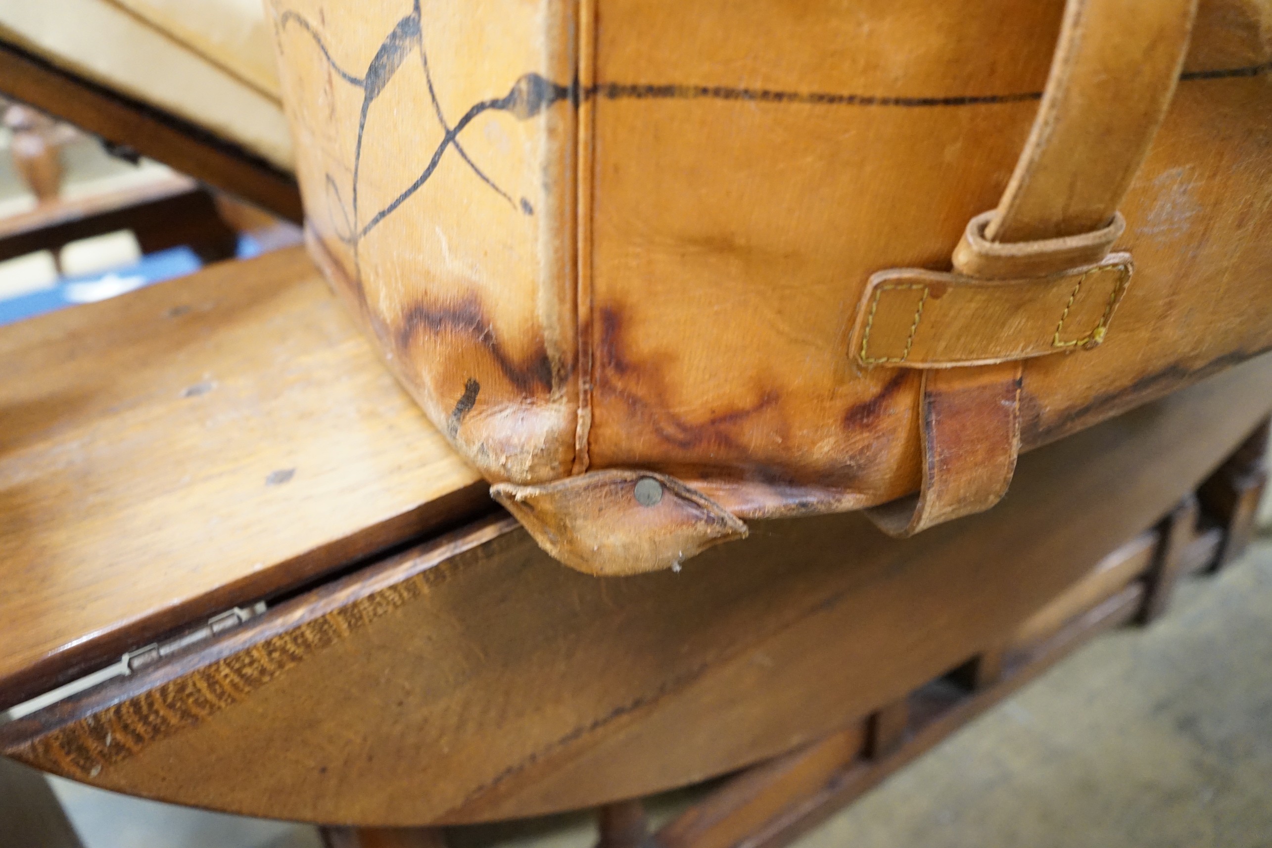 A large vintage tan leather Gladstone bag with Harrod's retail label, width 68cm, height 30cm